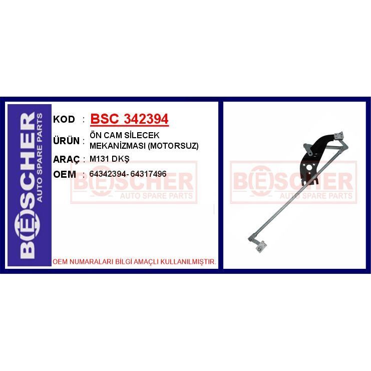 BESCHER ÖN CAM SİLECEK MEKANİZMASI MOTORSUZ M131 DKŞ (64317496)