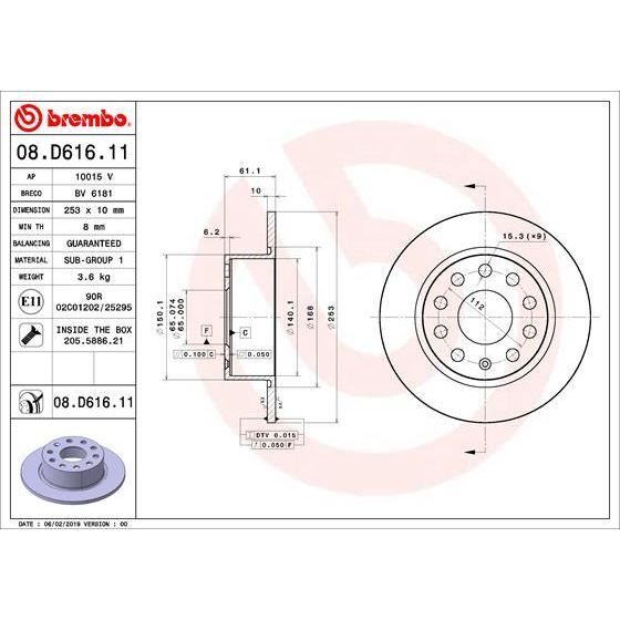 BREMBO FREN DİSKİ ARKA SKODA OCTAVIA III 12>20 253X10X61.4 (5Q0615601C)