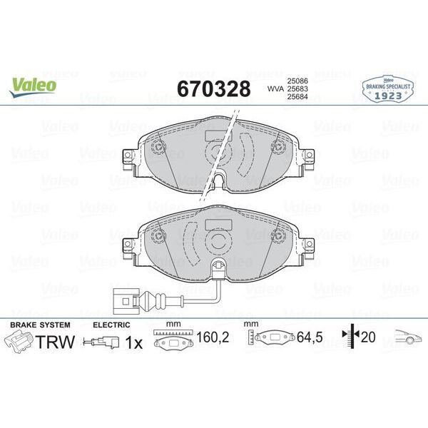 VALEO ÖN BALATA GOLF7-A3-LEON-TIGUAN-PASSAT-OCTAVIA-SUPERB 12 (2K5698151)
