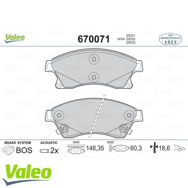 VALEO ÖN BALATA 15 INC ASTRA J 1.3 CDTI-1.4-1.4 TURBO-1.6 1.7 CDTİ 2.0CDTİ 10 AVEO 11 CRUZE 11 (95530019)