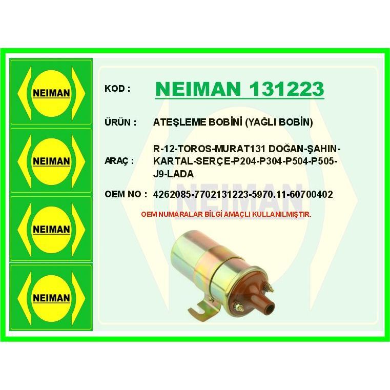 BESCHER ATEŞLEME BOBİNİ YAĞLI BOBİN R-12-TOROS-MURAT131 DOĞAN-ŞAHIN-KARTAL-SERÇE-P204-P304-P504-P505-J9-L (4262085)