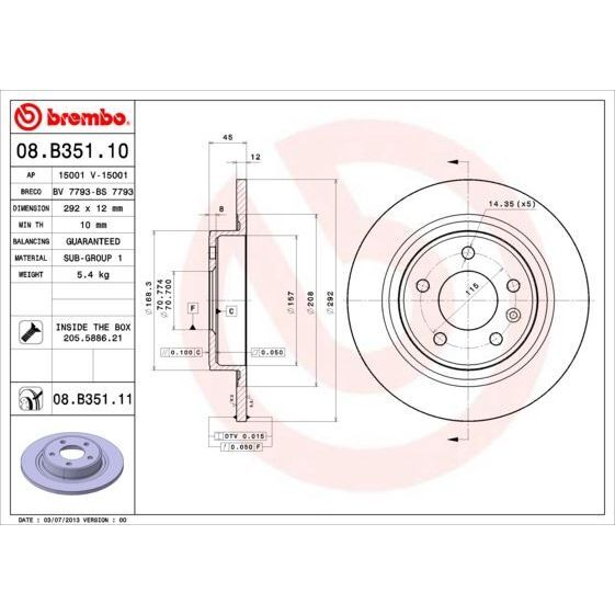 BREMBO ARKA FREN AYNASI 16 INÇ ASTRA J 09 > ZAFIRA C 11 > CRUZE 09 > 268.5X12X5DL DOLU 569075 (13502137)