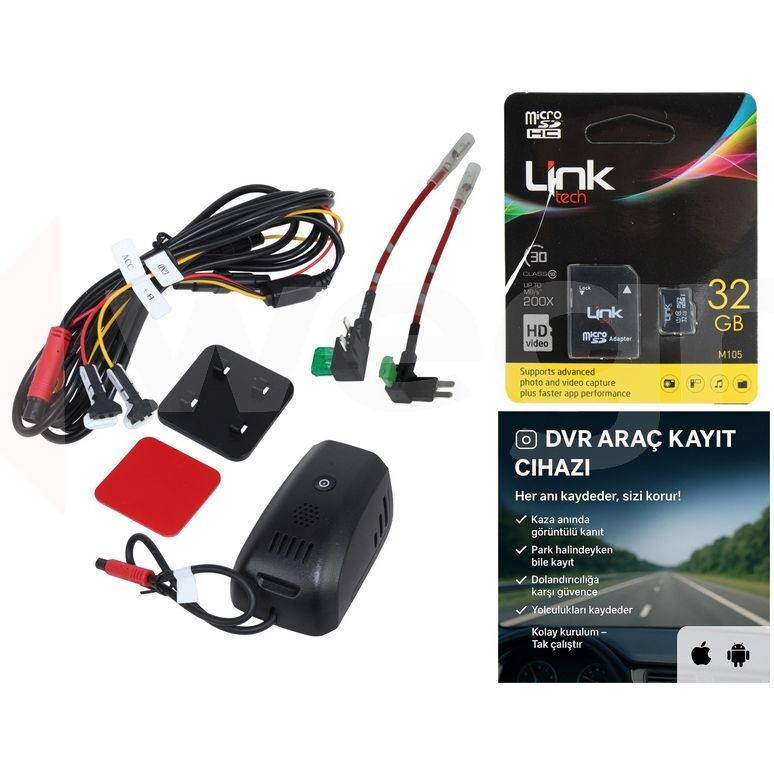 WEGNA ARAÇ DVR KAYIT CİHAZI TÜRKÇE MENÜ ANDROID VE APPLE UYUMLU HD KALITELI (AKSESUAR)