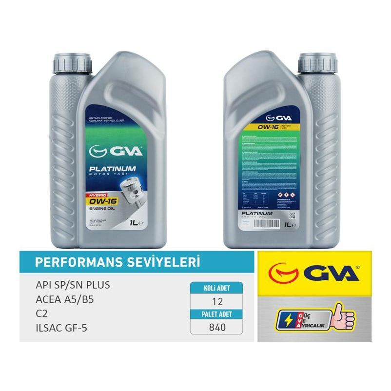 GVA MOTOR YAĞI 1 LT 0W16 TAM SENTETİK API SP / SN-PLUS ILSAC GF-6B HIBRIT ARAÇLAR İÇİN