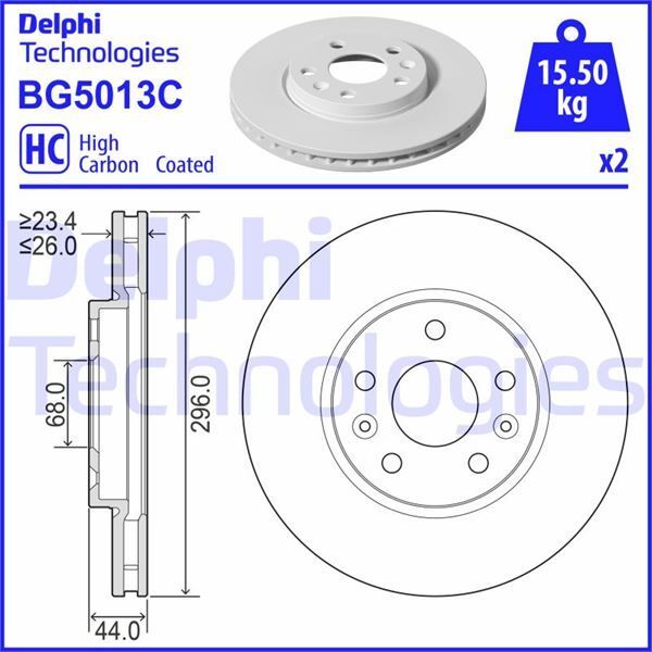 DELPHI ÖN FREN DİSKİ RENAULT MEGANE IV 15 TALISMAN 15 DIŞ ÇAP:296MM K:26MM Y:44MM 5 DELİK (402062000R)