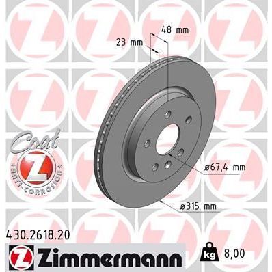 ZIMMERMANN ARKA FREN AYNASI INSIGNIA A 08 SAAB 9-5 YS3G 10 17 JANT-18 JANT 315X22.9X5DLXHAVALI (13501303)
