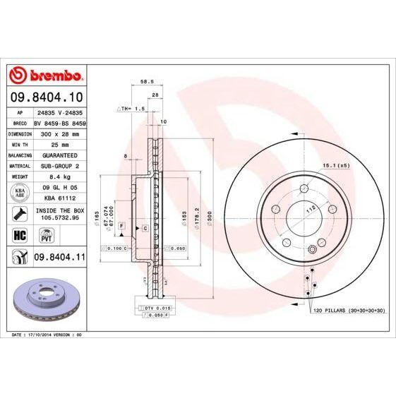 BREMBO FREN DISKI ON MERCEDES VITO W639 W447 (A6394210012)
