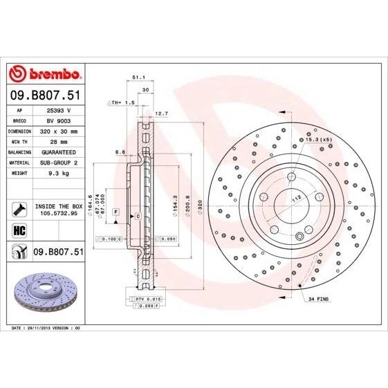 BREMBO FREN DISKI ON MERCEDES W176 W246 C117 X117 X156 (A2464212712)