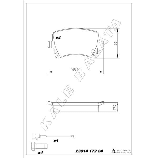 KALE BALATA ARKA BALATA PASSAT-CC-CADDY-GOLF5-GOLF6-JETTA-A3-A6-LEON-OCTAVIA-SUPERB 04 > (1K0698451G)