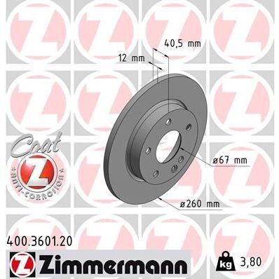 ZIMMERMANN FREN DISKI ON MERCEDES A-CLASS W168 97 04 (A1684210112)