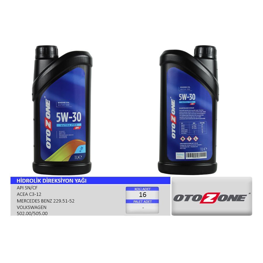 OTOZONE MOTOR YAĞI 5W30 1 LT ULTRA PRO PARTİKÜLLÜ-DPF TAM SENTETİK API SN/CF (5W30)