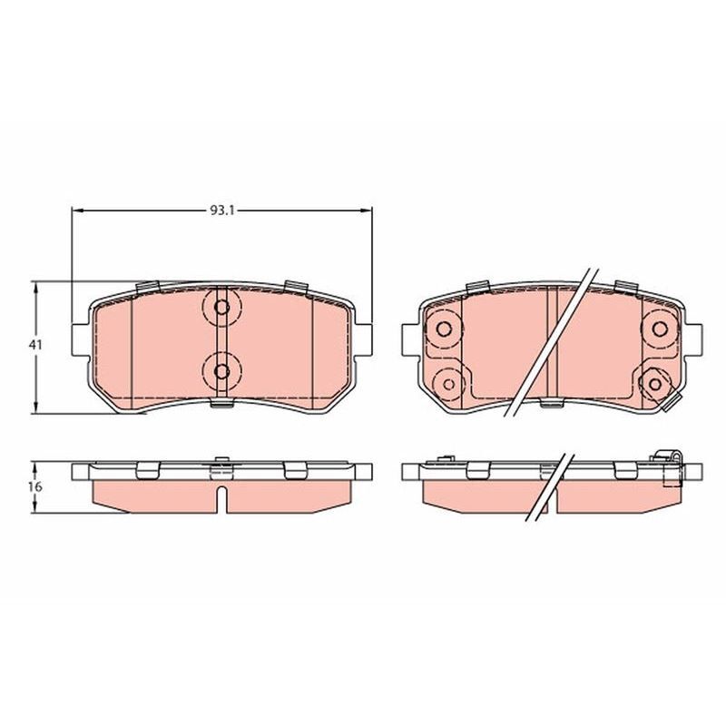 TRW ARKA FREN BALATA HYUNDAI ACCENT ERA 1.4L G4EE 06-10 / İ30 1.4L 1.6L 08- / İX35 1.6L G4FD GDİ 11- / KIA CEED 1.4L 1.6L 07- / SPORTAGE 1.6L G4FD GDİ 09- / RIO 1.4L 1.6L 05- SÜRTÜNME YÜZEYI EĞIK (583020ZA00)