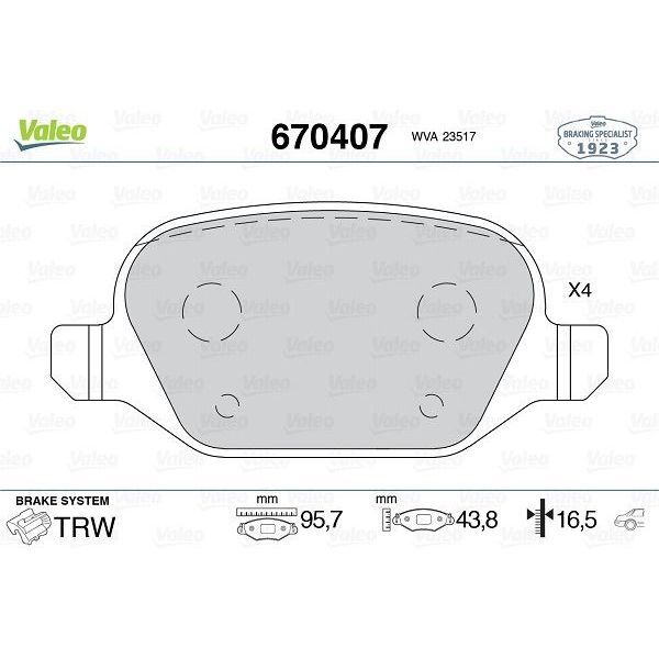 VALEO ARKA FREN BALATASI FIAT LINEA 09 ALFA 147 01 156 97 03 GT 03 10 (77362275)