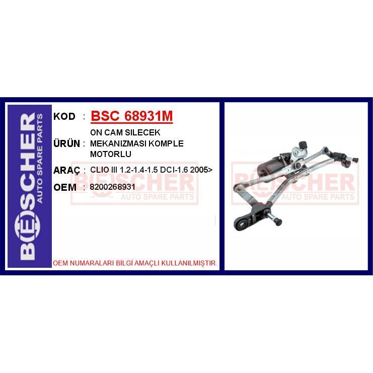 BESCHER ÖN CAM SİLECEK MEKANİZMASI MOTORLU RENAULT CLIO III 05> (8200268931)