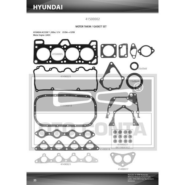 OTOCONTA TAKIM CONTASI KEÇELİ HYUNDAI ACCENT 1.3 12V (2092022A00)