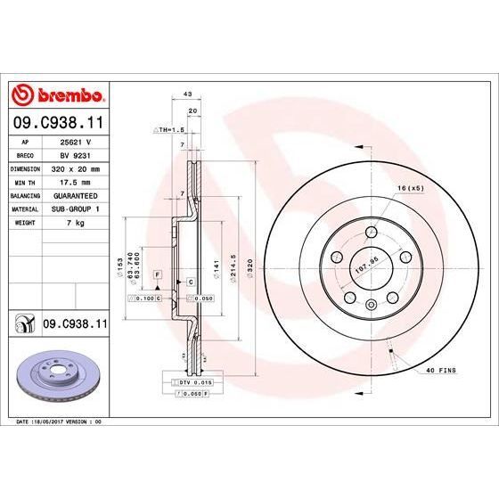BREMBO ARKA FREN DİSKİ S60 III 224 -S90 II 234 -V60 II -V90 II 235-236 -XC40 536 -XC60 II XC90 2014 > DELİKLİ (31400778)