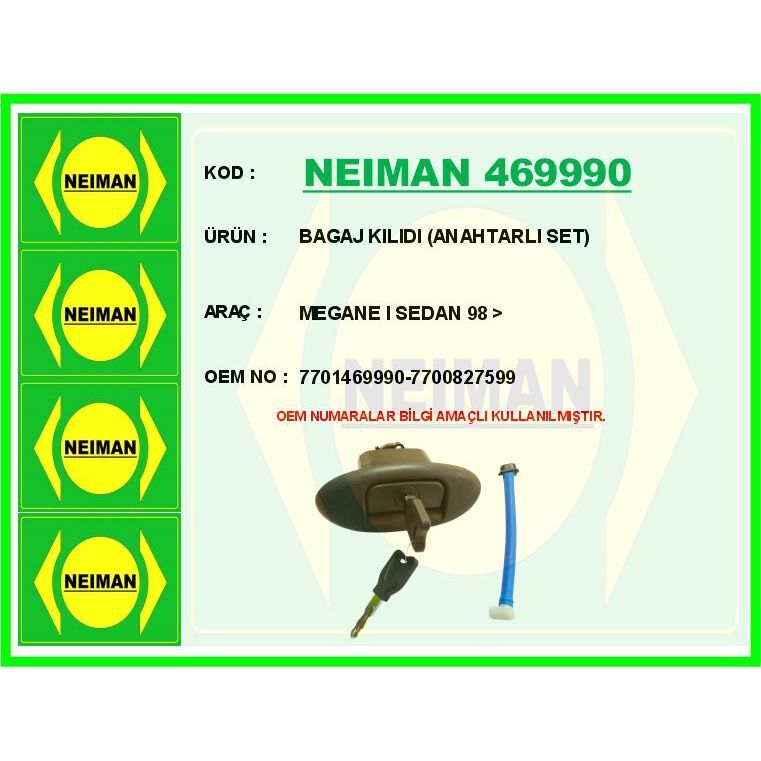 BESCHER BAGAJ KILIDI ANAHTARLI SET MEGANE I SEDAN 98 > (7700827599)