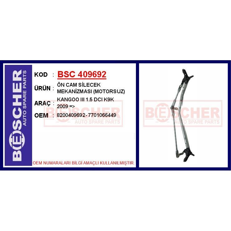 BESCHER ÖN CAM SİLECEK MEKANİZMASI MOTORSUZ KANGOO III 1.5 DCI K9K 2009 > (7701066449)