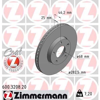 ZIMMERMANN ÖN FREN AYNASI PASSAT-VARİANT1.8 T 1.9TDİ 2.3 VR5 2.8 10.96/11.00 282X25X5DLXHAVALI 986478872-DF4045 (8E0615301A)