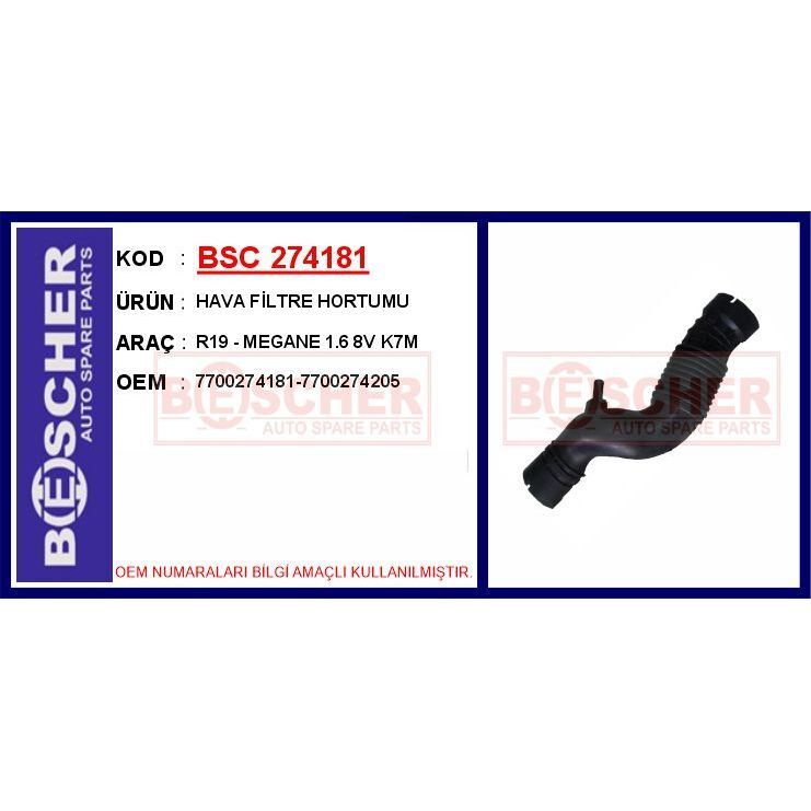 BESCHER HAVA FİLTRE HORTUMU R19 - MEGANE 1.6 8V K7M (7700274181)