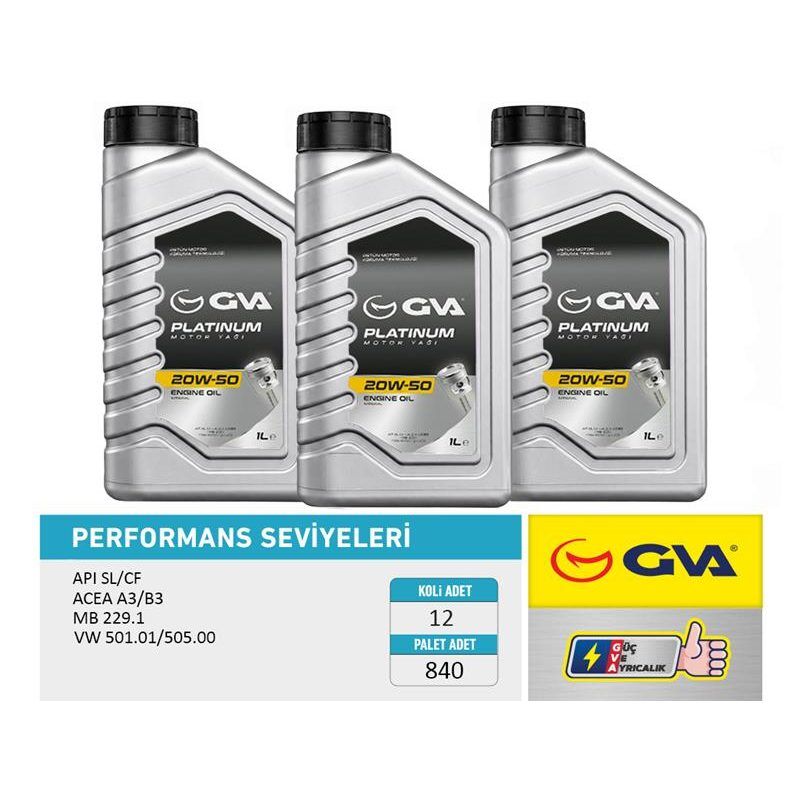 GVA MOTOR YAĞI 20W50 1 LT PLATINUM MİNERAL API SL/CF (20W50)