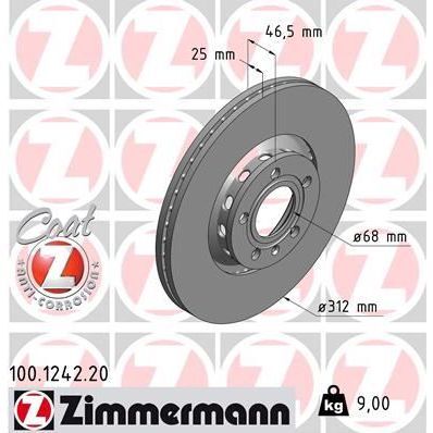 ZIMMERMANN ÖN FREN AYNASI PASSAT 1.6-1.9TDI-2.0-1.8T 00/5.05 A4 01 A6 97SUPERB 02 EXEO 09 312X25X10DLXHAVALI X 986479057-DF4262S (4B0615301A)