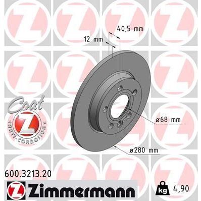 ZIMMERMANN ARKA FREN AYNASI TRANSPORTER IV 1.9TD 2.4D 2.5 TDİ 05/96-04/03 280X12X5DL 986478871-DF4047 (701615601A)