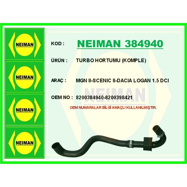 BESCHER TURBO HORTUMU KOMPLE MGN II-SCENIC II-DACIA LOGAN 1.5 DCI (8200384940)