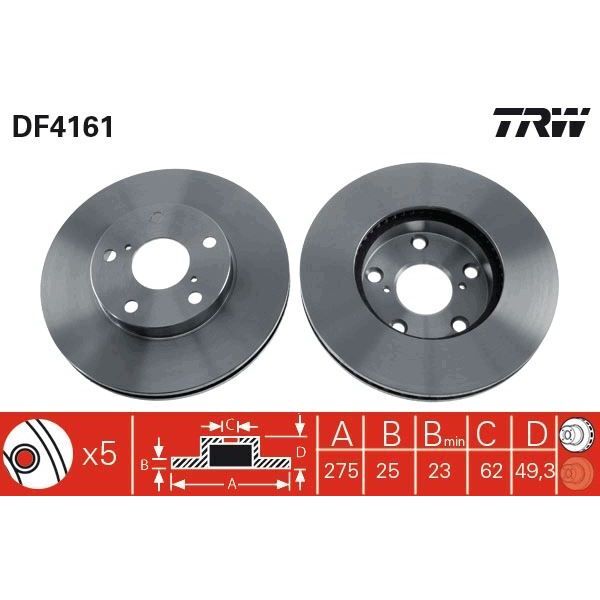 TRW ÖN FREN AYNASI RAV4 II 1.8VVT-2.0 16V 00>2.0VVTI-2.4VVTI-2.0D-4D 01> 275X25X5DLXHAVALI (4351242030)
