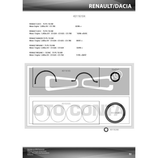 OTOCONTA ALT TAKIM CONTASI CLIO II-KNG 1.4 E7J 624-626-634-635-780 KEÇELİ