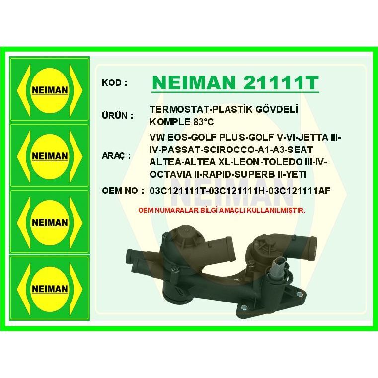 BESCHER TERMOSTAT-PLASTİK GÖVDELİ KOMPLE 83 C VW EOS-GOLF PLUS-GOLF V-VI-JETTA III-IV-PASSAT-SCIROCCO-A1-A (03C121111AF)