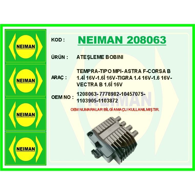 BESCHER ATEŞLEME BOBINI TEMPRA-TIPO MPI- ASTRA F-CORSA B 1.4İ 16V-1.6İ 16V-TIGRA 1.4 16V-1.6 16V-VECTR (10457075)