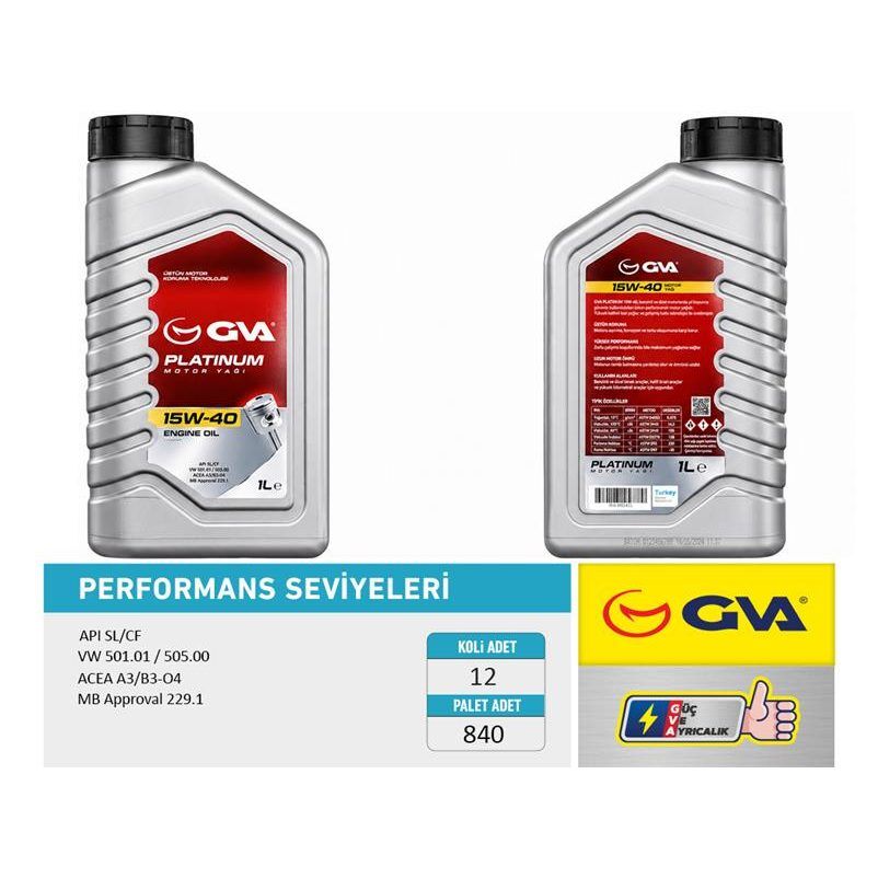 GVA MOTOR YAĞI 15W40 1 LT PLATINUM MİNERAL API SL/CF (15W40)