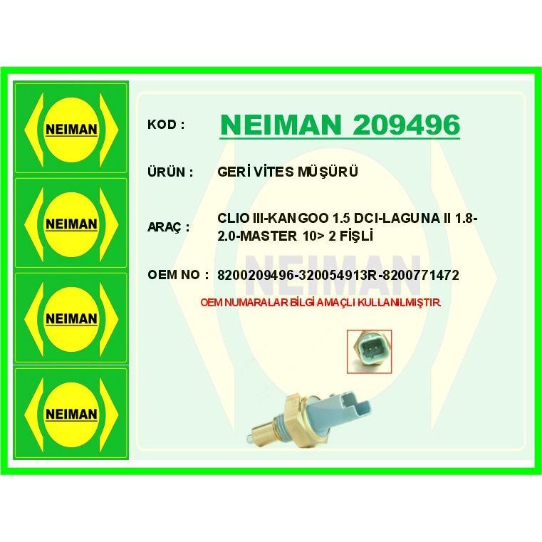 BESCHER GERİ VİTES MÜŞÜRÜ CLIO III-KANGOO 1.5 DCI-LAGUNA II 1.8-2.0-MASTER 10> 2 FİŞLİ (320054913R)