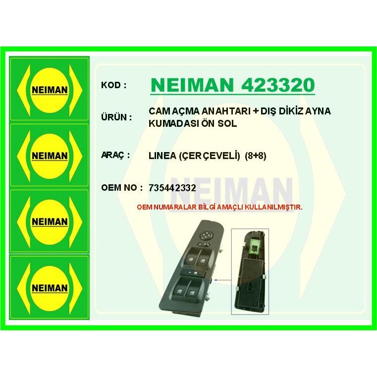 BESCHER CAM AÇMA ANAHTARI DIŞ DİKİZ AYNA KUMADASI ÖN SOL LINEA ÇERÇEVELİ 8 8 (735442332)