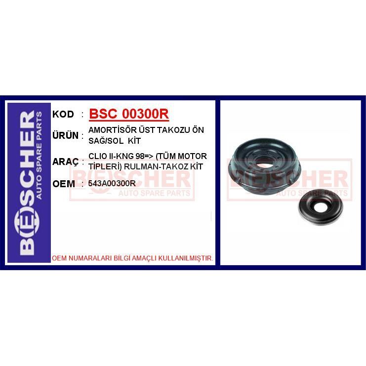 BESCHER AMORTİSÖR ÜST TAKOZU ÖN SAĞ/SOL KİT CLIO II-KNG 98 > TÜM MOTOR TİPLERİ RULMAN-TAKOZ KİT (543A00300R)