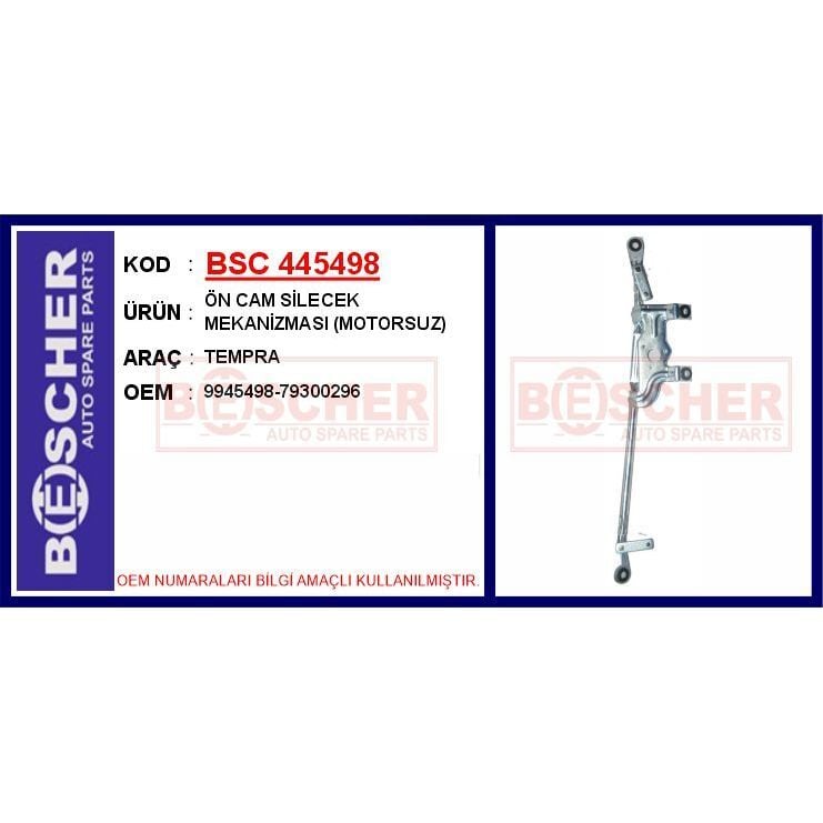 BESCHER ÖN CAM SİLECEK MEKANİZMASI MOTORSUZ TEMPRA (79300296)