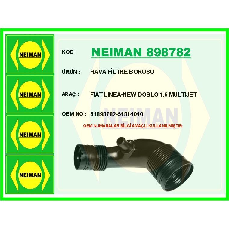 BESCHER HAVA FİLTRE BORUSU FIAT LINEA-NEW DOBLO 1.6 MULTIJET (51814040)