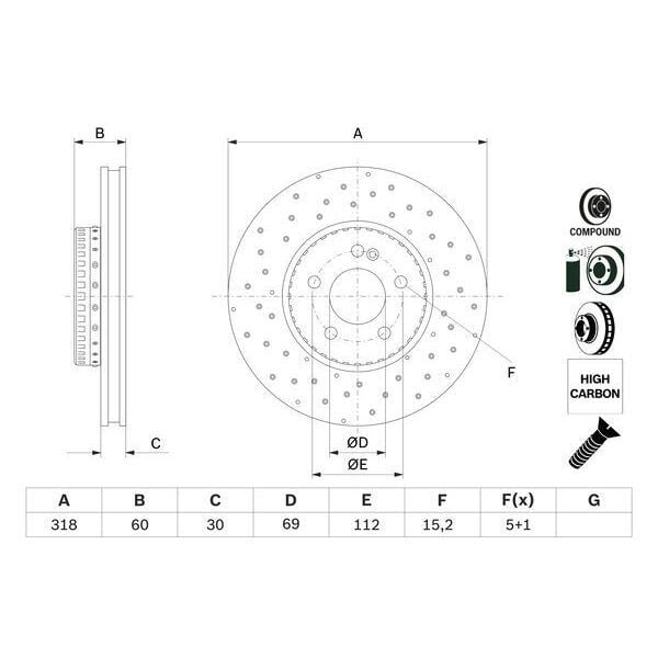 BOSCH FREN DISKI ON MERCEDES C-CLASS W205 S205 C205 A205 (A0004212112)
