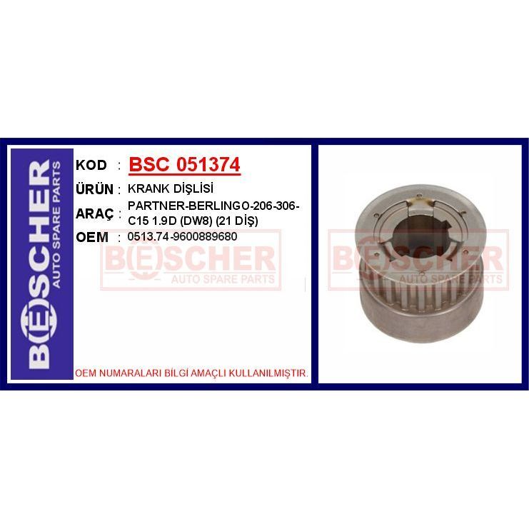 BESCHER KRANK DİŞLİSİ PARTNER-BERLINGO-206-306-C15 1.9D DW8 21 DİŞ (0513.74)