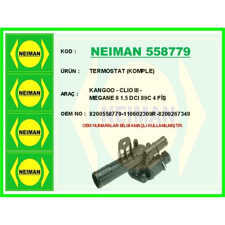 BESCHER TERMOSTAT KOMPLE KANGOO - CLIO III - MEGANE II 1.5 DCI 89C 4 FİŞ (110602309R)