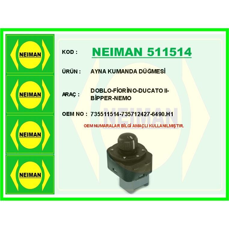 BESCHER AYNA KUMANDA DÜĞMESİ DOBLO-FİORİNO-DUCATO II-BİPPER-NEMO (6490.H1)