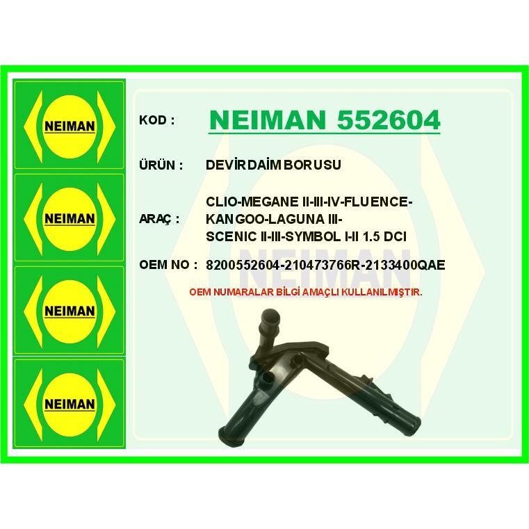 BESCHER DEVİRDAİM BORUSU CLIO-MEGANE II-III-IV-FLUENCE-KANGOO-LAGUNA III-SCENIC II-III-SYMBOL I-II 1.5 DCI (210473766R)