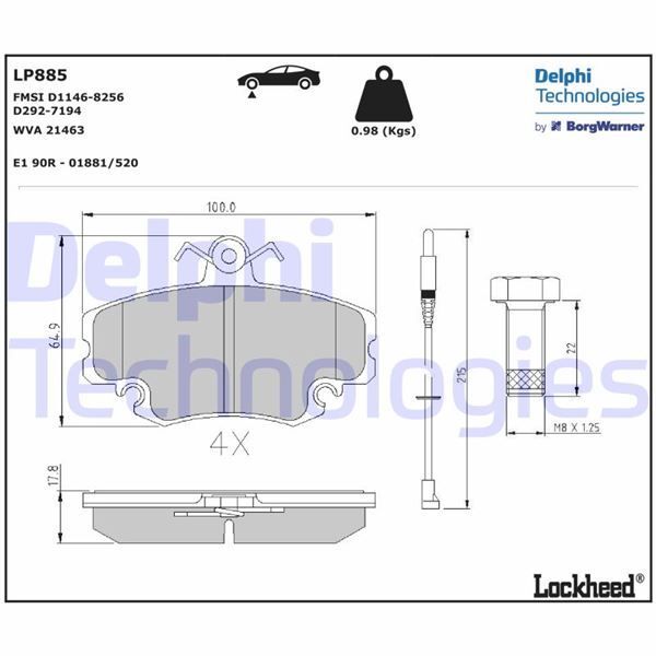 DELPHI ÖN BALATA FİŞLİ RENAULT R9-R19-R21-CLIO I-II-MEGANE I-TWINGO-LOGAN-SANDERO-SOLENZA (7701204833)
