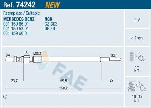 Fae Kızdırma Bujisi M651 7 Volt (A001 159 66 01)