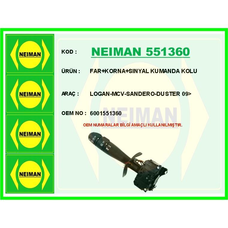 BESCHER FAR KORNA SINYAL KUMANDA KOLU LOGAN-MCV-SANDERO-DUSTER 09> (6001551360)