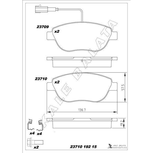 KALE BALATA ÖN FREN BALATASI OPEL COMBO D 12 PUNTO EVO 1.3-1.4-1.6D MTJ 09 500-500C 1.3DMJ 10 GRANDE PUNTO 1.6DMTJ 09 (95518218)