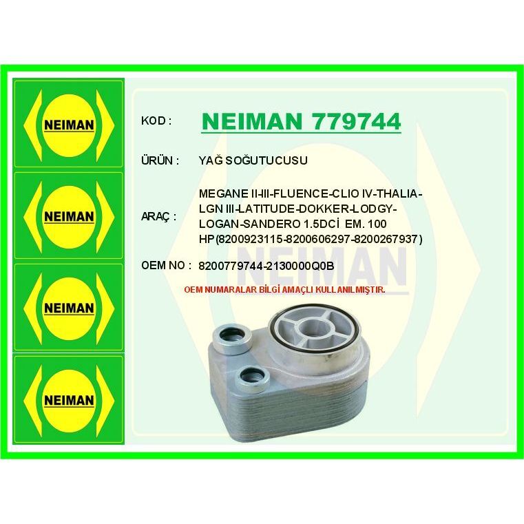 BESCHER YAĞ SOĞUTUCUSU MEGANE II-III-FLUENCE-CLIO IV-THALIA-LGN III-LATITUDE-DOKKER-LODGY-LOGAN-SANDERO 1.5D (2130000Q0B)