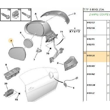 PSA DIŞ DİKİZ AYNA CAMI SOL PEUGEOT P207 07 15 P308 07 14 ELEKTRİKLİ (8151.LX)