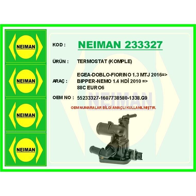 BESCHER TERMOSTAT KOMPLE EGEA-DOBLO-FIORINO 1.3 MTJ 2016 > BIPPER-NEMO 1.4 HDİ 2010 > 88C EURO6 (1338.G9)
